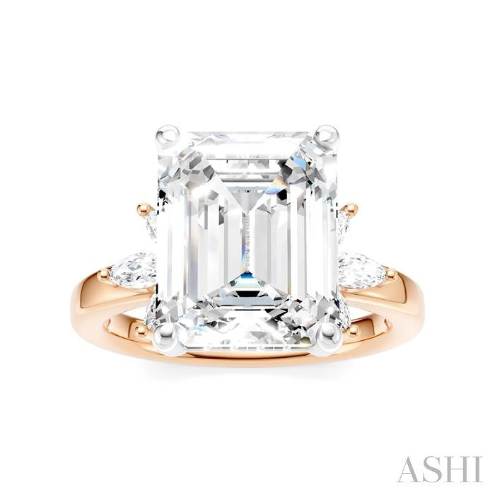 5/8 Ctw Emerald Shape Marquise and Round Cut Diamond Semi-Mount Engagement Ring in 14K Rose and White Gold