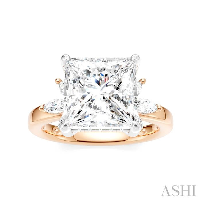 5/8 Ctw Akari Princess Shape Marquise and Round Cut Diamond Semi-Mount Engagement Ring in 14K Rose and White Gold