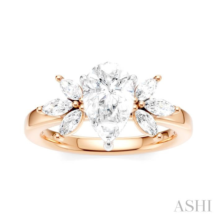 1/2 Ctw Akari Pear Shape Marquise and Round Cut Diamond Semi-Mount Engagement Ring in 14K Rose and White Gold