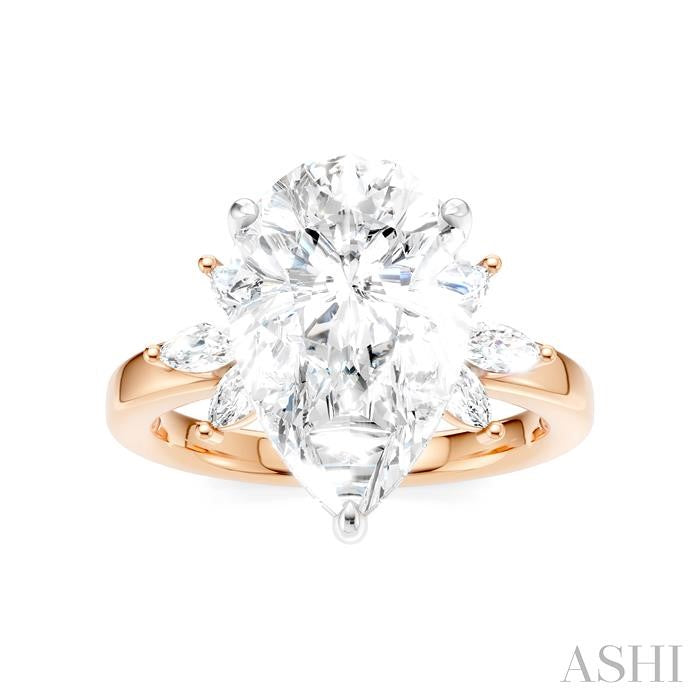 5/8 Ctw Akari Pear Shape Marquise and Round Cut Diamond Semi-Mount Engagement Ring in 14K Rose and White Gold