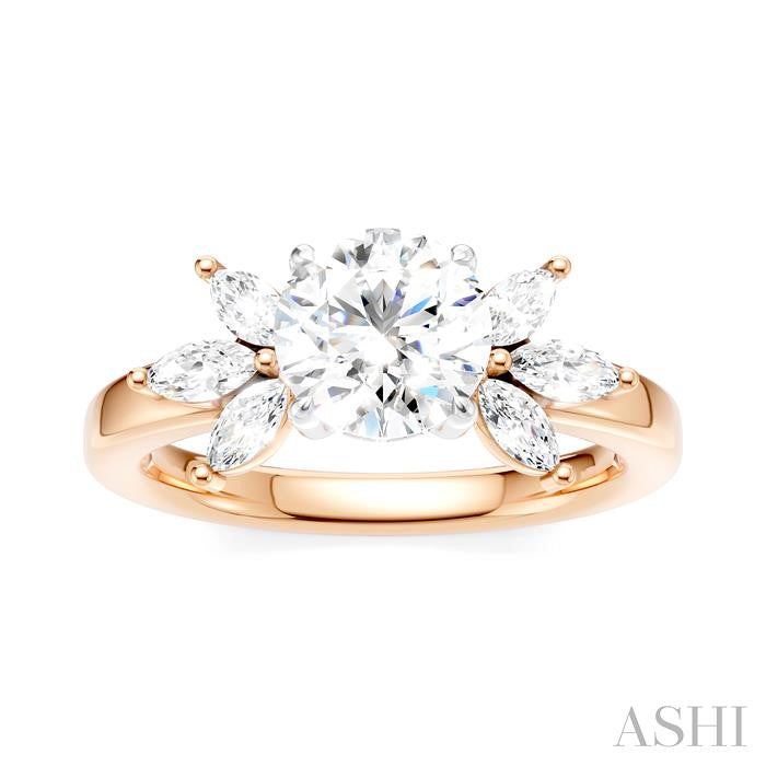 1/2 Ctw Akari Circular Shape Marquise and Round Cut Diamond Semi-Mount Engagement Ring in 14K Rose and White Gold