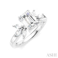 1/2 Ctw Emerald Shape Marquise and Round Cut Diamond Semi-Mount Engagement Ring in 14K White Gold