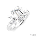 1/2 Ctw Emerald Shape Marquise and Round Cut Diamond Semi-Mount Engagement Ring in 14K White Gold