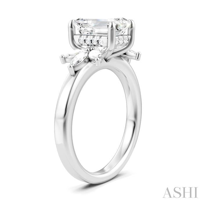 1/2 Ctw Emerald Shape Marquise and Round Cut Diamond Semi-Mount Engagement Ring in 14K White Gold