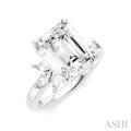 5/8 Ctw Emerald Shape Marquise and Round Cut Diamond Semi-Mount Engagement Ring in 14K White Gold