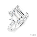 5/8 Ctw Emerald Shape Marquise and Round Cut Diamond Semi-Mount Engagement Ring in 14K White Gold