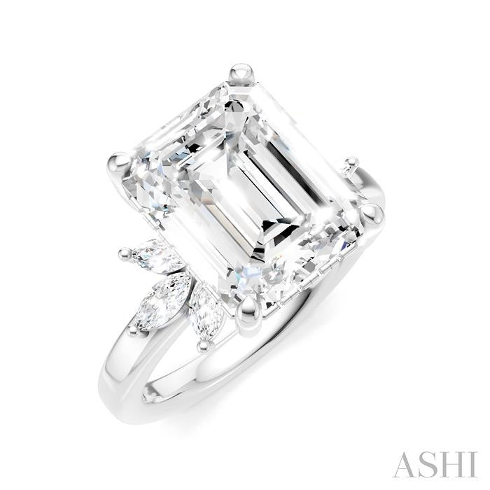 5/8 Ctw Emerald Shape Marquise and Round Cut Diamond Semi-Mount Engagement Ring in 14K White Gold