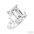 5/8 Ctw Emerald Shape Marquise and Round Cut Diamond Semi-Mount Engagement Ring in 14K White Gold