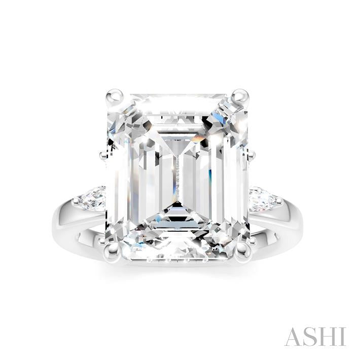 5/8 Ctw Emerald Shape Marquise and Round Cut Diamond Semi-Mount Engagement Ring in 14K White Gold