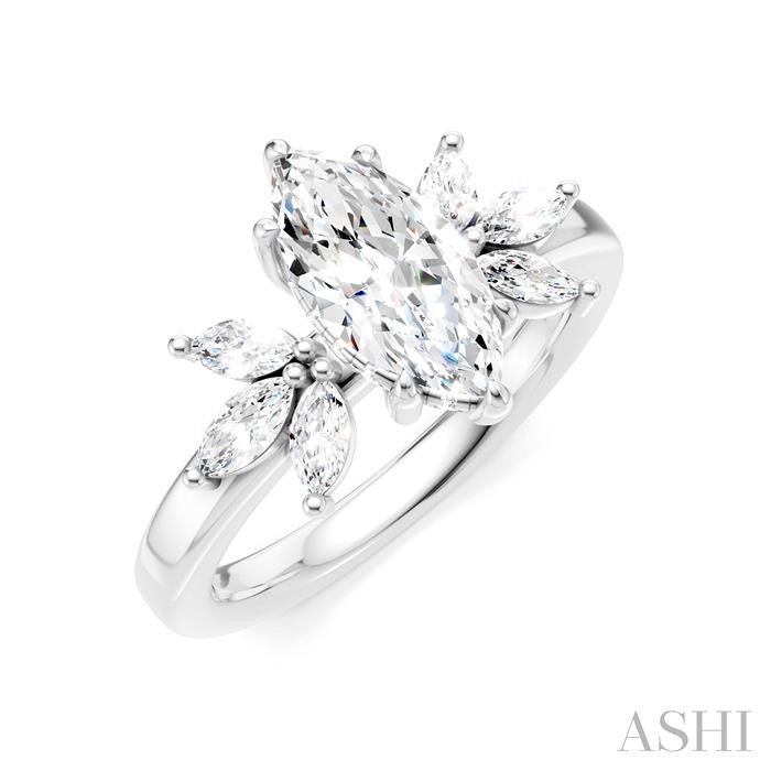 1/2 Ctw Akari Marquise and Round Cut Diamond Semi-Mount Engagement Ring in 14K White Gold