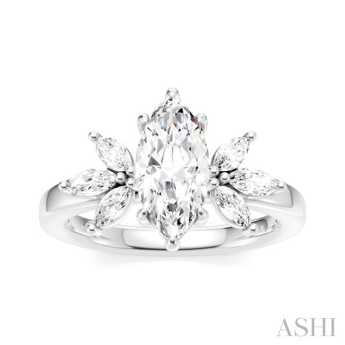 1/2 Ctw Akari Marquise and Round Cut Diamond Semi-Mount Engagement Ring in 14K White Gold