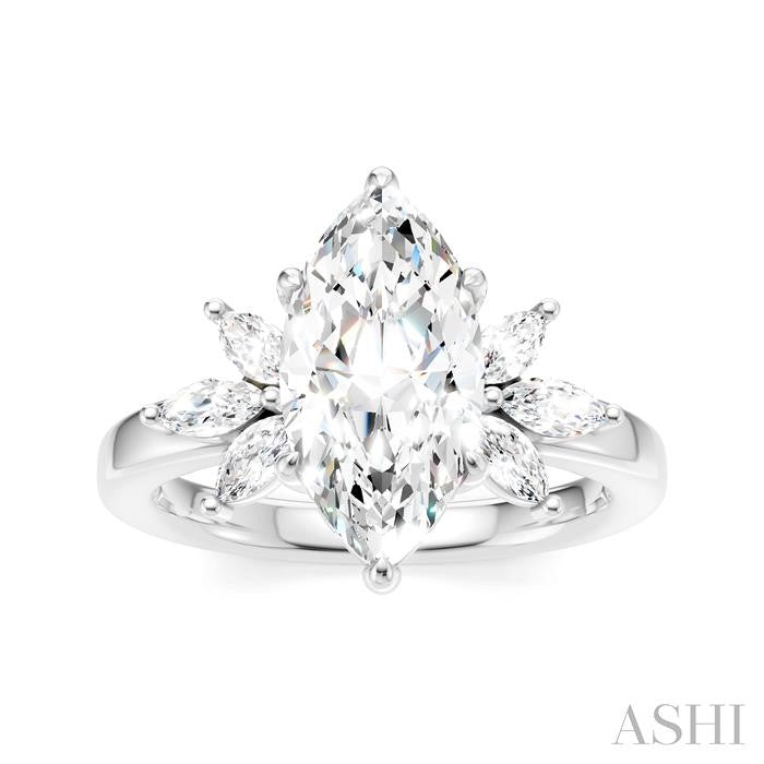 1/2 Ctw Akari Marquise and Round Cut Diamond Semi-Mount Engagement Ring in 14K White Gold