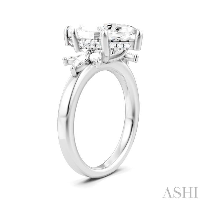 1/2 Ctw Akari Marquise and Round Cut Diamond Semi-Mount Engagement Ring in 14K White Gold