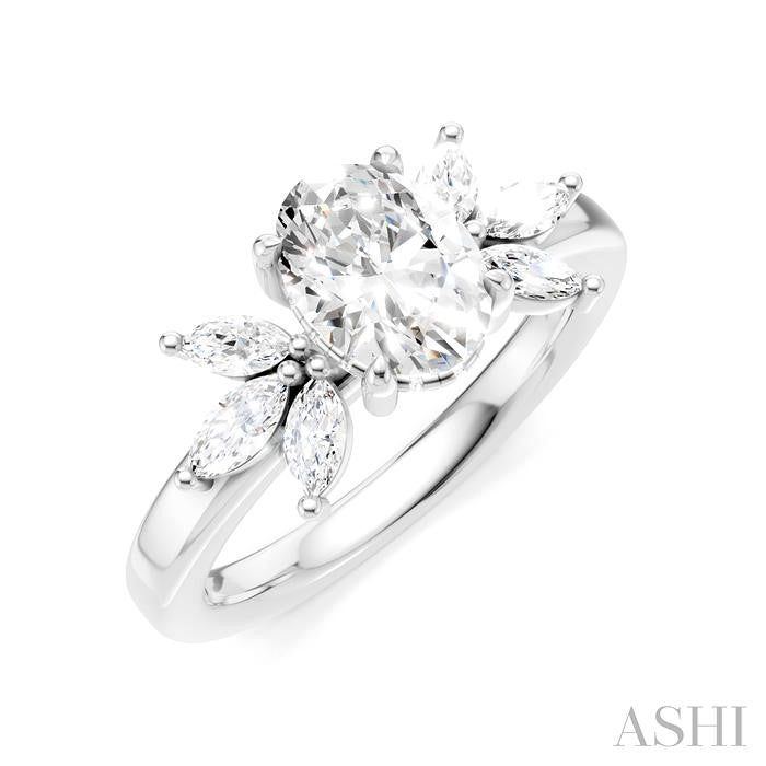 1/2 Ctw Akari Oval Shape Marquise and Round Cut Diamond Semi-Mount Engagement Ring in 14K White Gold