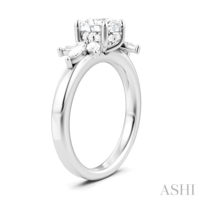 1/2 Ctw Akari Oval Shape Marquise and Round Cut Diamond Semi-Mount Engagement Ring in 14K White Gold