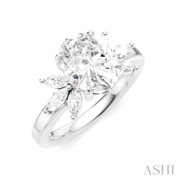 1/2 Ctw Akari Oval Shape Marquise and Round Cut Diamond Semi-Mount Engagement Ring in 14K White Gold