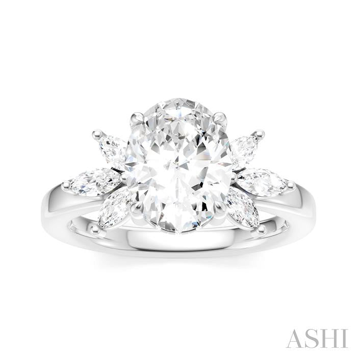 1/2 Ctw Akari Oval Shape Marquise and Round Cut Diamond Semi-Mount Engagement Ring in 14K White Gold