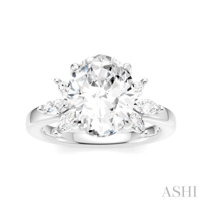1/2 Ctw Akari Oval Shape Marquise and Round Cut Diamond Semi-Mount Engagement Ring in 14K White Gold