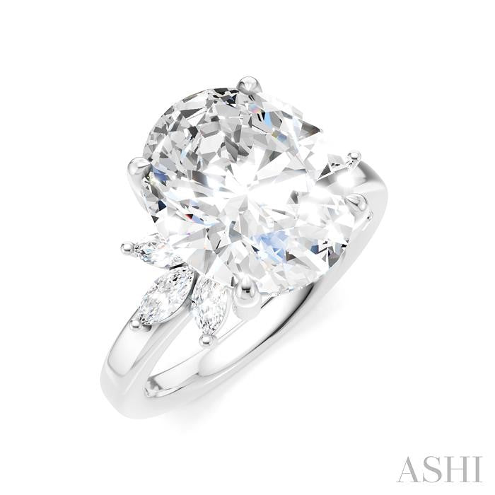 5/8 Ctw Akari Oval Shape Marquise and Round Cut Diamond Semi-Mount Engagement Ring in 14K White Gold