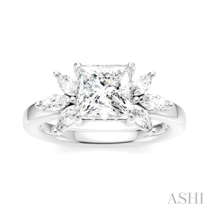 1/2 Ctw Akari Princess Shape Marquise and Round Cut Diamond Semi-Mount Engagement Ring in 14K White Gold