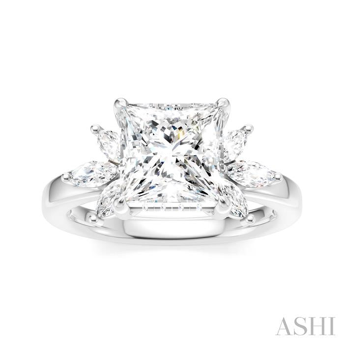 1/2 Ctw Akari Princess Shape Marquise and Round Cut Diamond Semi-Mount Engagement Ring in 14K White Gold