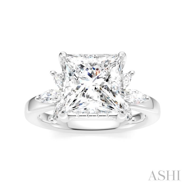 1/2 Ctw Akari Princess Shape Marquise and Round Cut Diamond Semi-Mount Engagement Ring in 14K White Gold