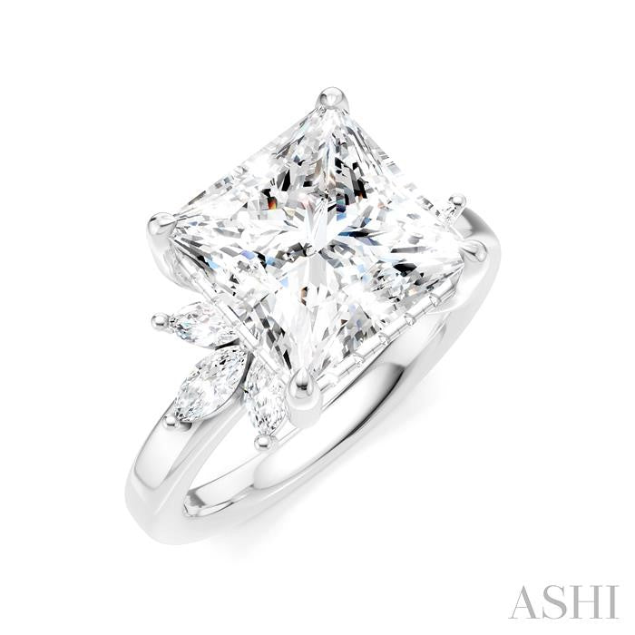 5/8 Ctw Akari Princess Shape Marquise and Round Cut Diamond Semi-Mount Engagement Ring in 14K White Gold