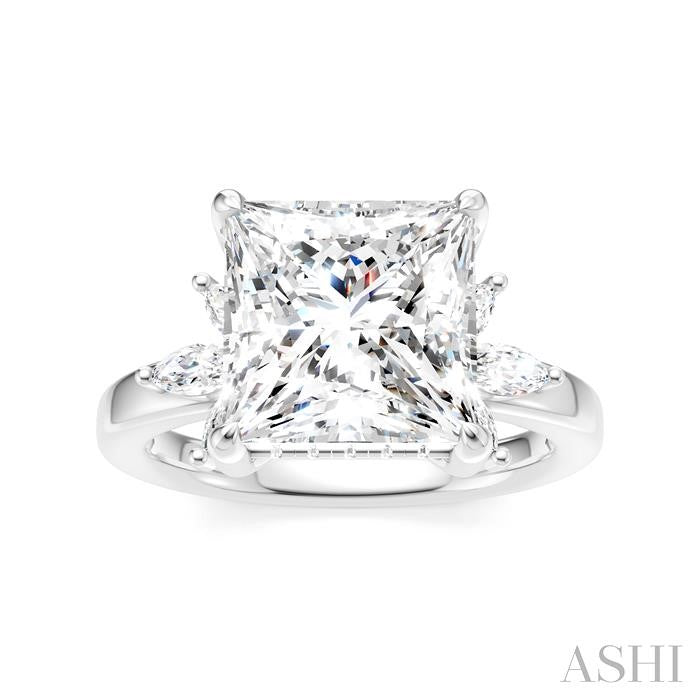 5/8 Ctw Akari Princess Shape Marquise and Round Cut Diamond Semi-Mount Engagement Ring in 14K White Gold