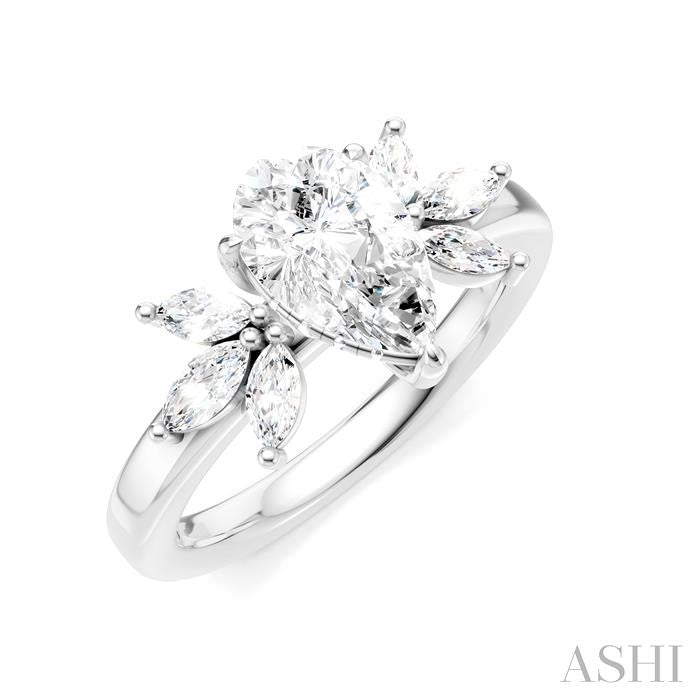 1/2 Ctw Akari Pear Shape Marquise and Round Cut Diamond Semi-Mount Engagement Ring in 14K White Gold
