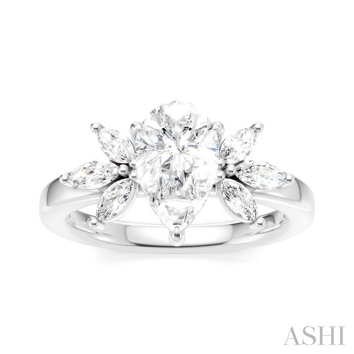 1/2 Ctw Akari Pear Shape Marquise and Round Cut Diamond Semi-Mount Engagement Ring in 14K White Gold