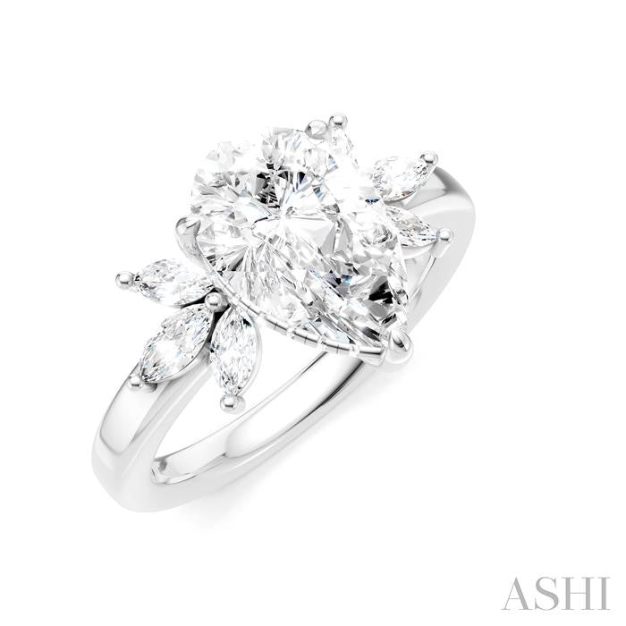 1/2 Ctw Akari Pear Shape Marquise and Round Cut Diamond Semi-Mount Engagement Ring in 14K White Gold