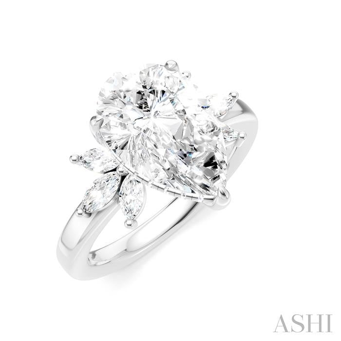 5/8 Ctw Akari Pear Shape Marquise and Round Cut Diamond Semi-Mount Engagement Ring in 14K White Gold
