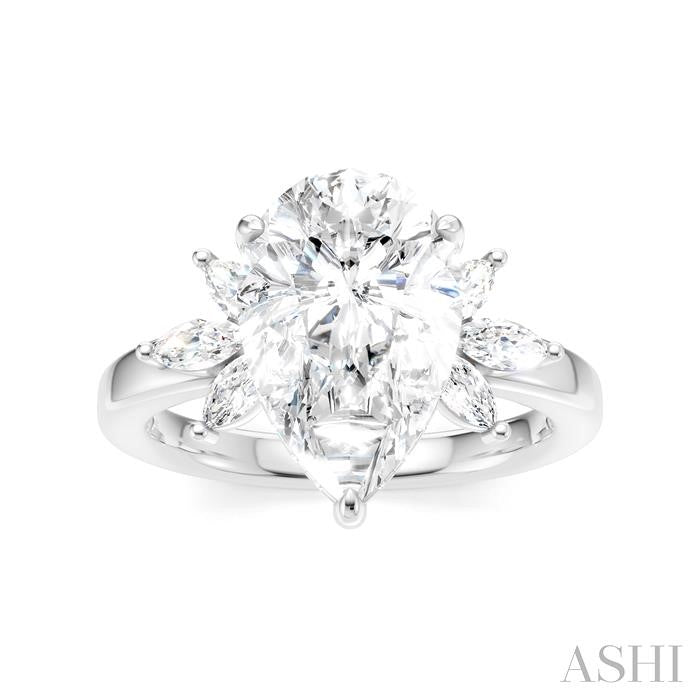 5/8 Ctw Akari Pear Shape Marquise and Round Cut Diamond Semi-Mount Engagement Ring in 14K White Gold