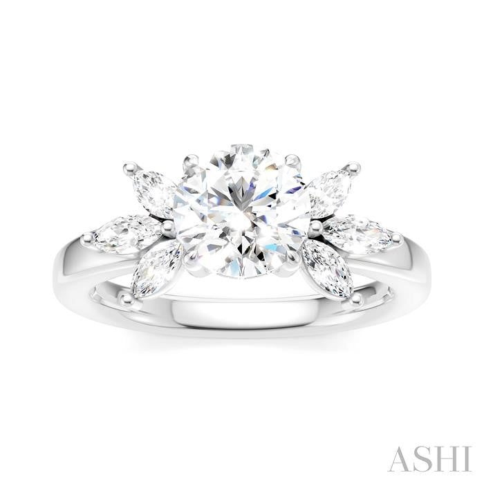 1/2 Ctw Akari Circular Shape Marquise and Round Cut Diamond Semi-Mount Engagement Ring in 14K White Gold