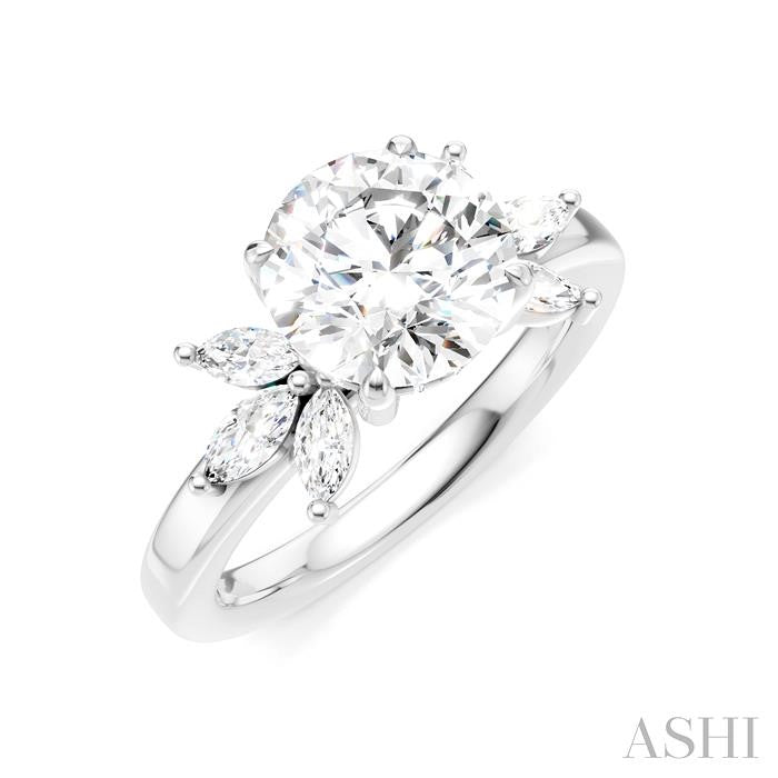 1/2 Ctw Akari Circular Shape Marquise and Round Cut Diamond Semi-Mount Engagement Ring in 14K White Gold