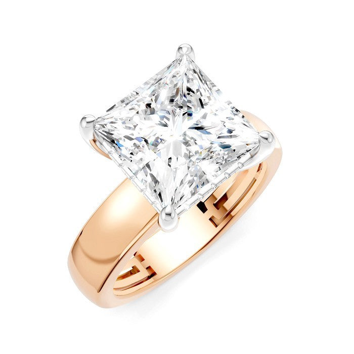 1/8 Ctw Princess Shape Round Cut Diamond Semi-Mount Engagement Ring in 14K Rose and White Gold