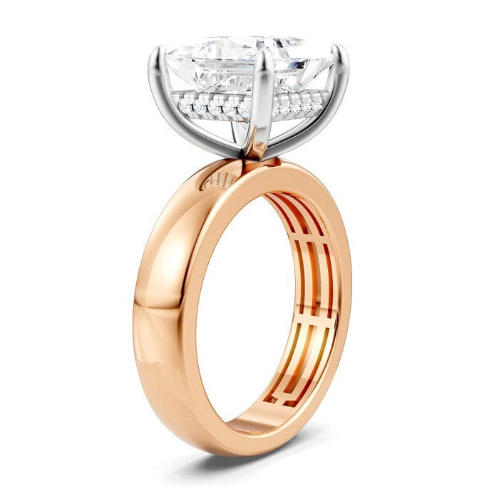 1/8 Ctw Princess Shape Round Cut Diamond Semi-Mount Engagement Ring in 14K Rose and White Gold