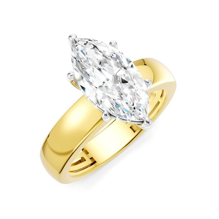1/10 Ctw Akari Marquise Shape Round Cut Diamond Semi Mount Engagement Ring in 14K Yellow and White Gold