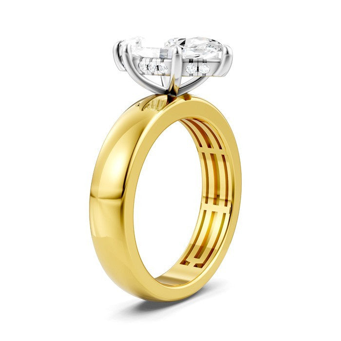 1/10 Ctw Akari Marquise Shape Round Cut Diamond Semi Mount Engagement Ring in 14K Yellow and White Gold