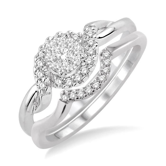 1/4 Ctw Diamond Wedding Set with 1/5 Ctw Shine Bright Round Cut Engagement Ring and 1/20 Ctw Wedding Band in 14K White Gold