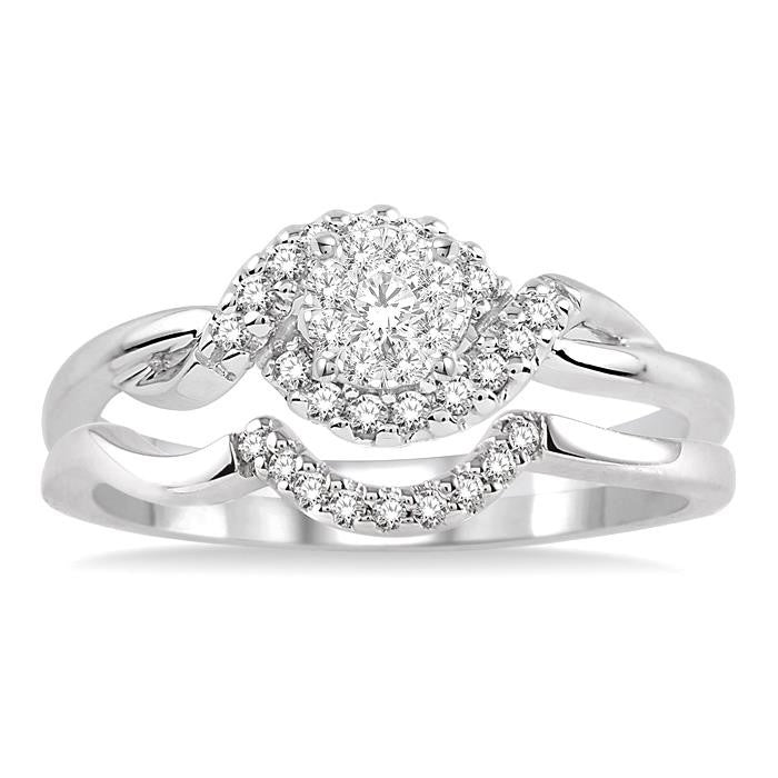 1/4 Ctw Diamond Wedding Set with 1/5 Ctw Shine Bright Round Cut Engagement Ring and 1/20 Ctw Wedding Band in 14K White Gold