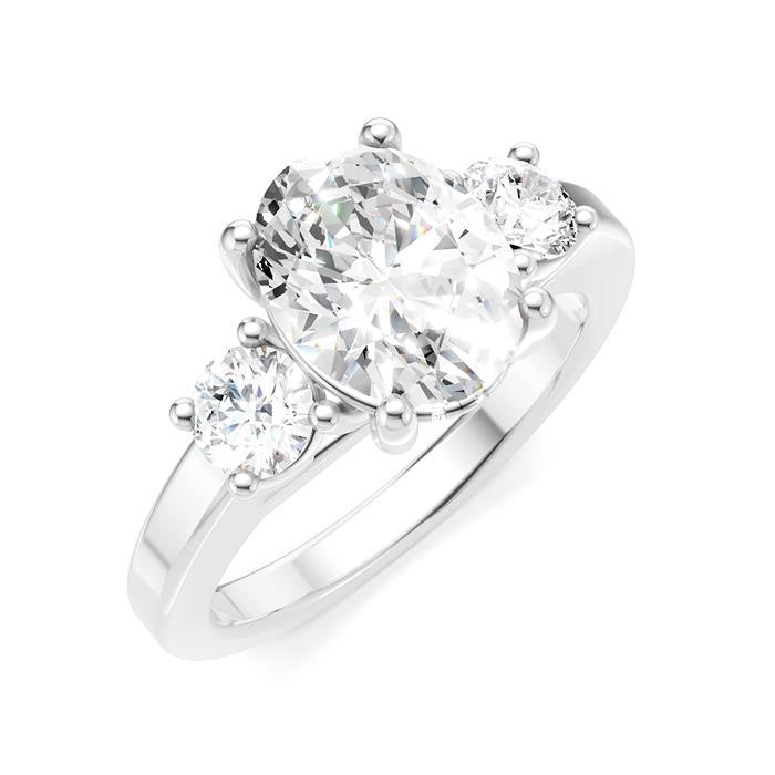 1/2 Ctw Tri-Mount Past, Present and Future Oval Shape Center Round Cut Diamond Semi-Mount Engagement Ring in 14K White Gold