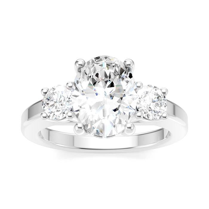 1/2 Ctw Tri-Mount Past, Present and Future Oval Shape Center Round Cut Diamond Semi-Mount Engagement Ring in 14K White Gold