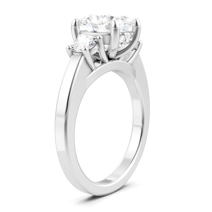 1/2 Ctw Tri-Mount Past, Present and Future Oval Shape Center Round Cut Diamond Semi-Mount Engagement Ring in 14K White Gold