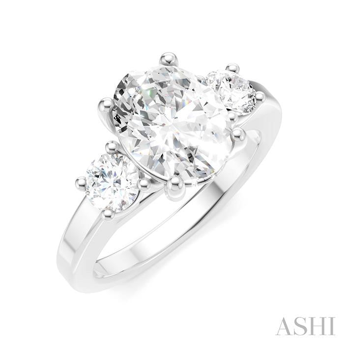 1/2 Ctw Tri-Mount Past, Present and Future Oval Shape Center Round Cut Diamond Semi-Mount Engagement Ring in 14K White Gold