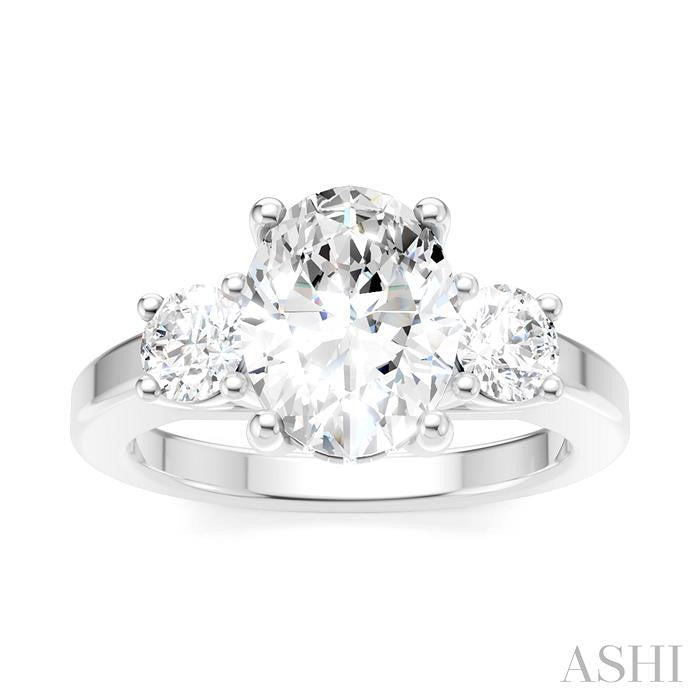 1/2 Ctw Tri-Mount Past, Present and Future Oval Shape Center Round Cut Diamond Semi-Mount Engagement Ring in 14K White Gold