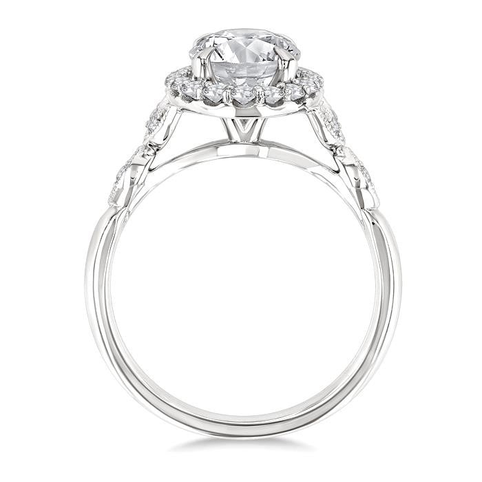 1/3 Ctw Oval Shape Carved Shank Round Cut Diamond Semi-Mount Engagement Ring in 14K White Gold