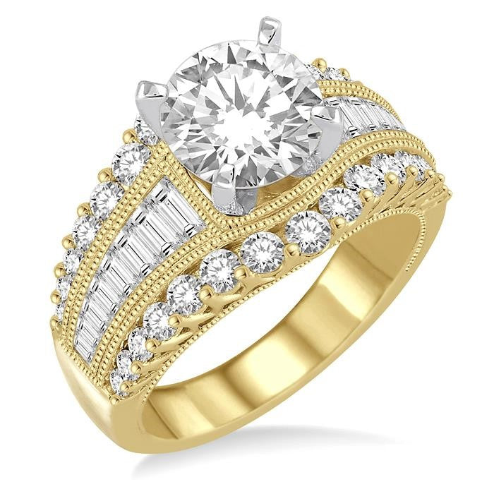 1 1/2 Ctw Diamond Semi-Mount Engagement Ring in 14K Yellow and White Gold
