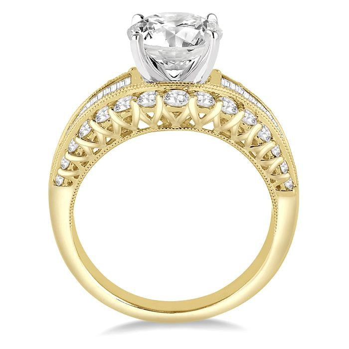 1 1/2 Ctw Diamond Semi-Mount Engagement Ring in 14K Yellow and White Gold