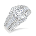 1 1/2 Ctw Baguette and Round Cut Diamond Oval Shape Semi-Mount Engagement Ring in 14K White Gold